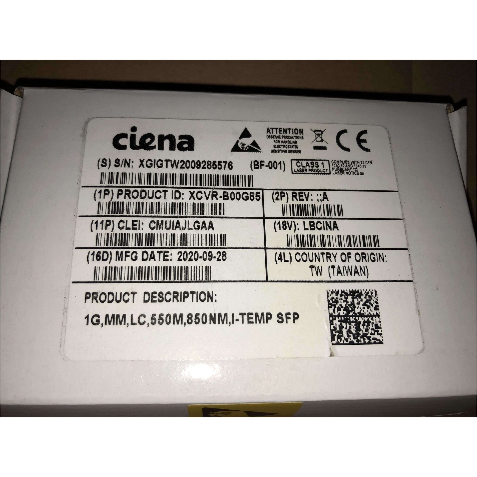 Genuine Ciena SFP Transceiver XCVR-B00G85