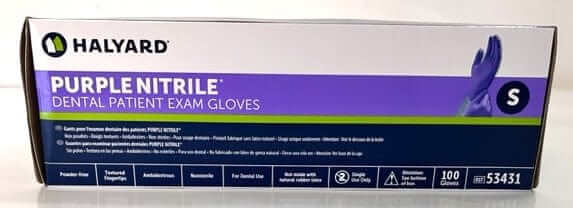 Halyard 53431 Purple Nitrile Dental Patient Exam Gloves, Small (100/Box)