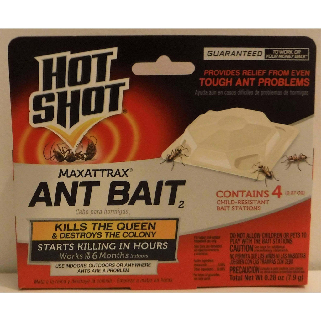 4~Hot Shot MaxAttrax Ant Bait Kills The Queen & Colony Contains 4 Bait  Stations