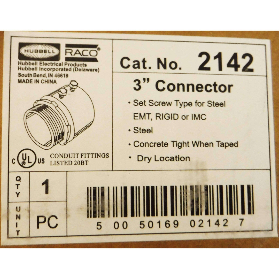 Hubbell Raco 2142 3" Connector Set Screw Type for Steel EMt, RIGID or IMC