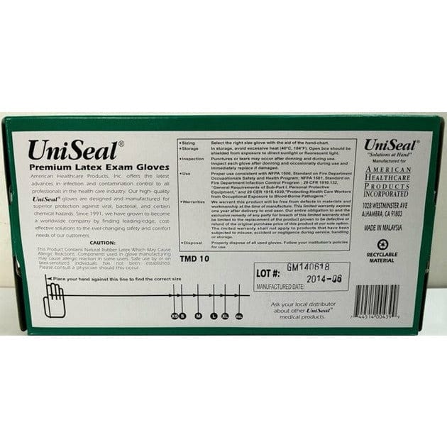 Powder Free Textured Latex Exam Gloves UniSeal, Sz: Large (50/Box) L