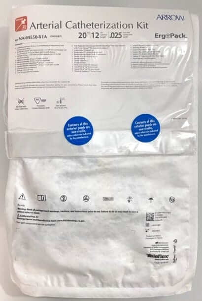 Arrow NA-04550-X1A Arterial Catheterization Kit: 20 Ga. x 12 cm catheter, provides precise, reliable access for arterial procedures. Complete kit included.