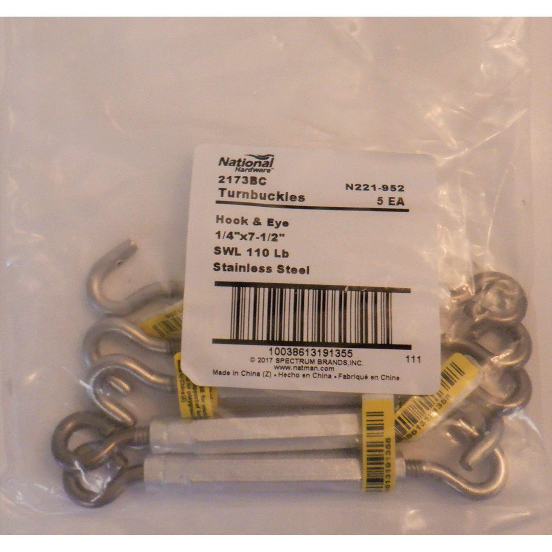 National Hardware N221-952 Hook & Eye Turnbuckles 1/4" x 7-1/2 (5-Pack)