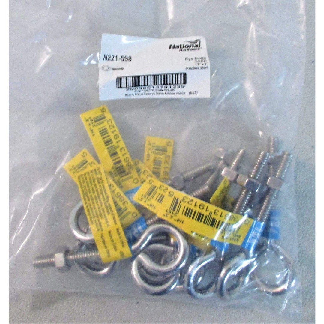 National Hardware N221-598 Eye Bolts 1/4" x 3" Stainless Steel (10-Pack)
