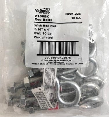 National Hardware Eye Bolts 2160BC with Hex Nut SWL 90 LB (10-Pack)