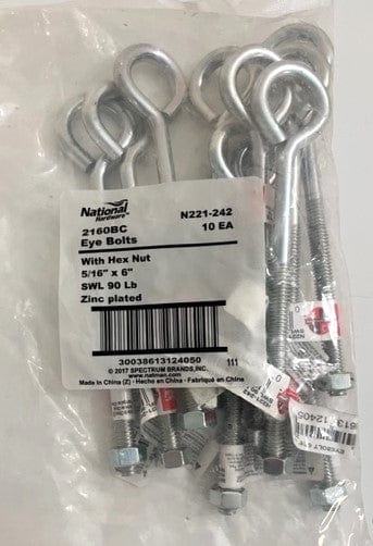 National Hardware Eye Bolts 2160BC with Hex Nut SWL 90 LB (10-Pack)