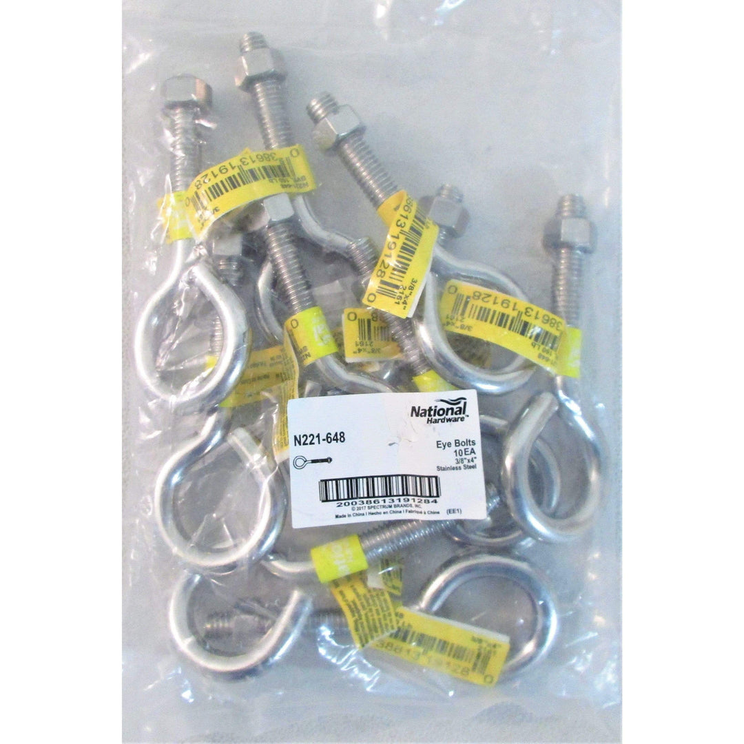 National Hardware N221-648 Eye Bolts 3/8" x 4" Stainless Steel (10-Pack)