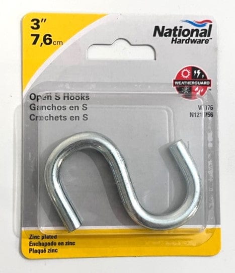 National Hardware N121-756 Open S Hook 3" Zinc plated