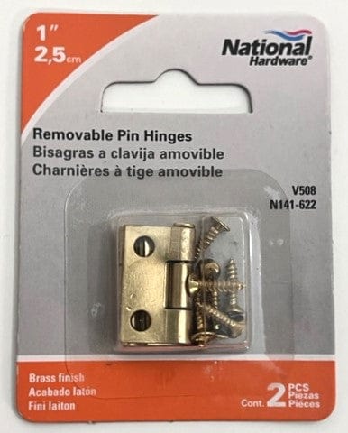 National Hardware N141-622 Removable Pin Hinges 1" Brass finish (2 Pcs)