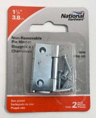 National Hardware N146-043 V518 Non-Removable Pin Hinges 1-1/2" Zinc finish (2-Pack)