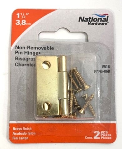 National Hardware N146-068 V518 Non-Removable Pin Hinges 1-1/2" Brass finish (2-Pack)