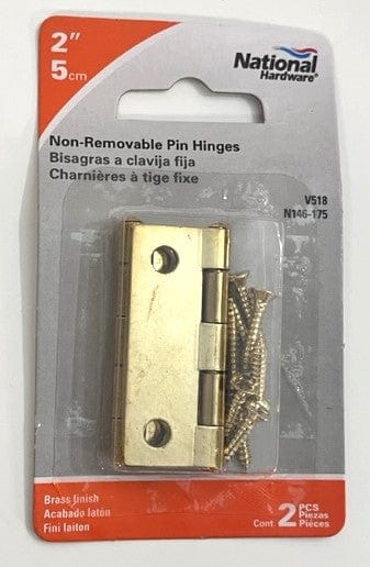 National Hardware N146-175 V518 Non-Removable Pin Hinges 2" Brass finish (2-Pack)