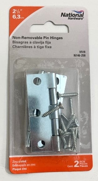 National Hardware N146-258 V518 Non-Removable Pin Hinges 2-1/2" Zinc finish (2-Pack)