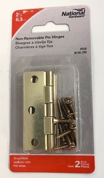 National Hardware N146-290 V518 Non-Removable Pin Hinges 2-1/2" Brass finish (2-Pack)