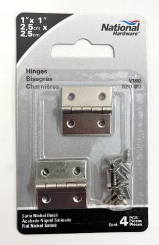 National Hardware N211-013 Hinges 1" x 1" Satin Nickel Finish (4-Pack)