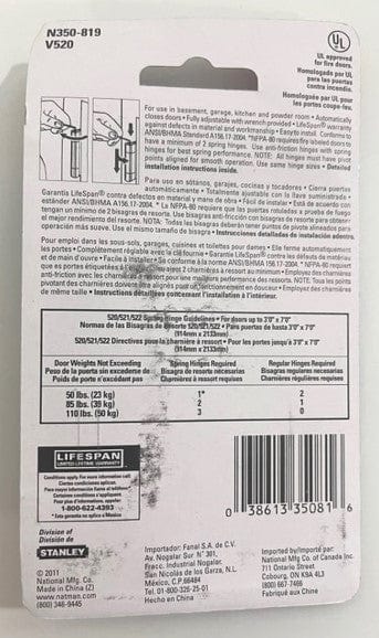 National Hardware N350-819 V520 Spring Hinges 4" Stainless Steel