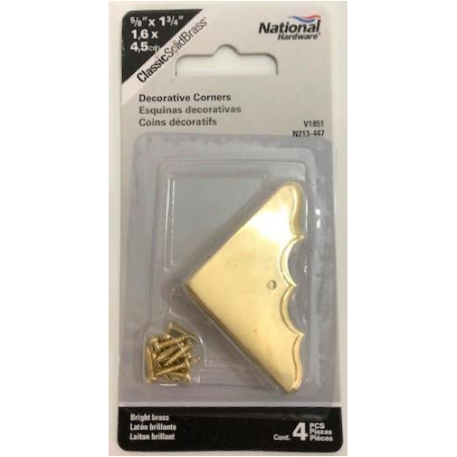 National N213-447 Decorative Corners 5/8" x 1-3/4" Solid Brass (4-Pack)
