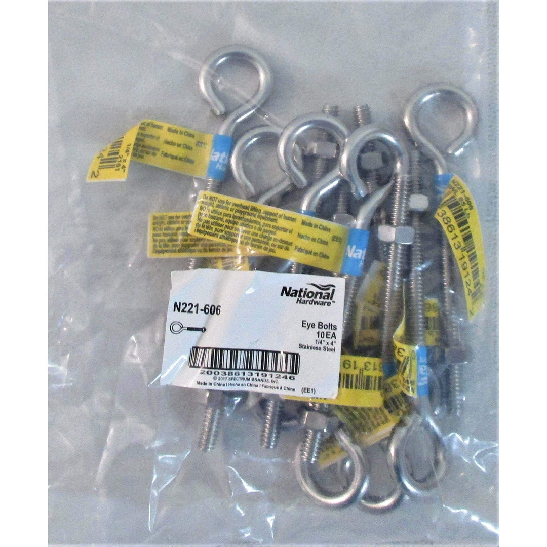 National N221-606 Eye Bolts 1/4" x 4" Stainless Steel (10-Pack)