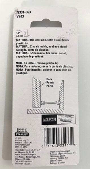 National Rigid N331-363 V243 Door Stops Square Type 3" Sat. Nickel finish