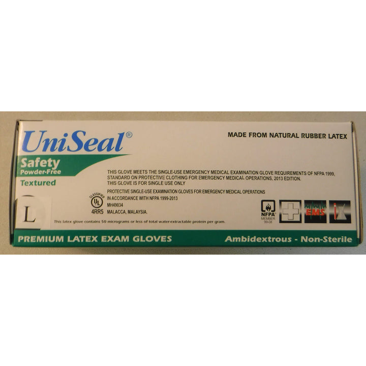 Powder Free Textured Latex Exam Gloves UniSeal, Large (50/Box)