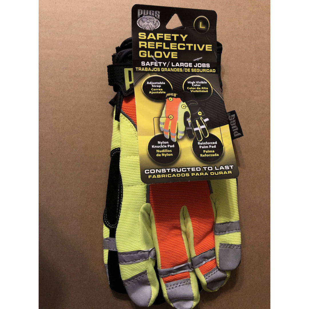 PUGS GLOVE Heavy Duty Work Gloves Safety Reflective Hi-Vis Hi VIZ Size: LARGE L