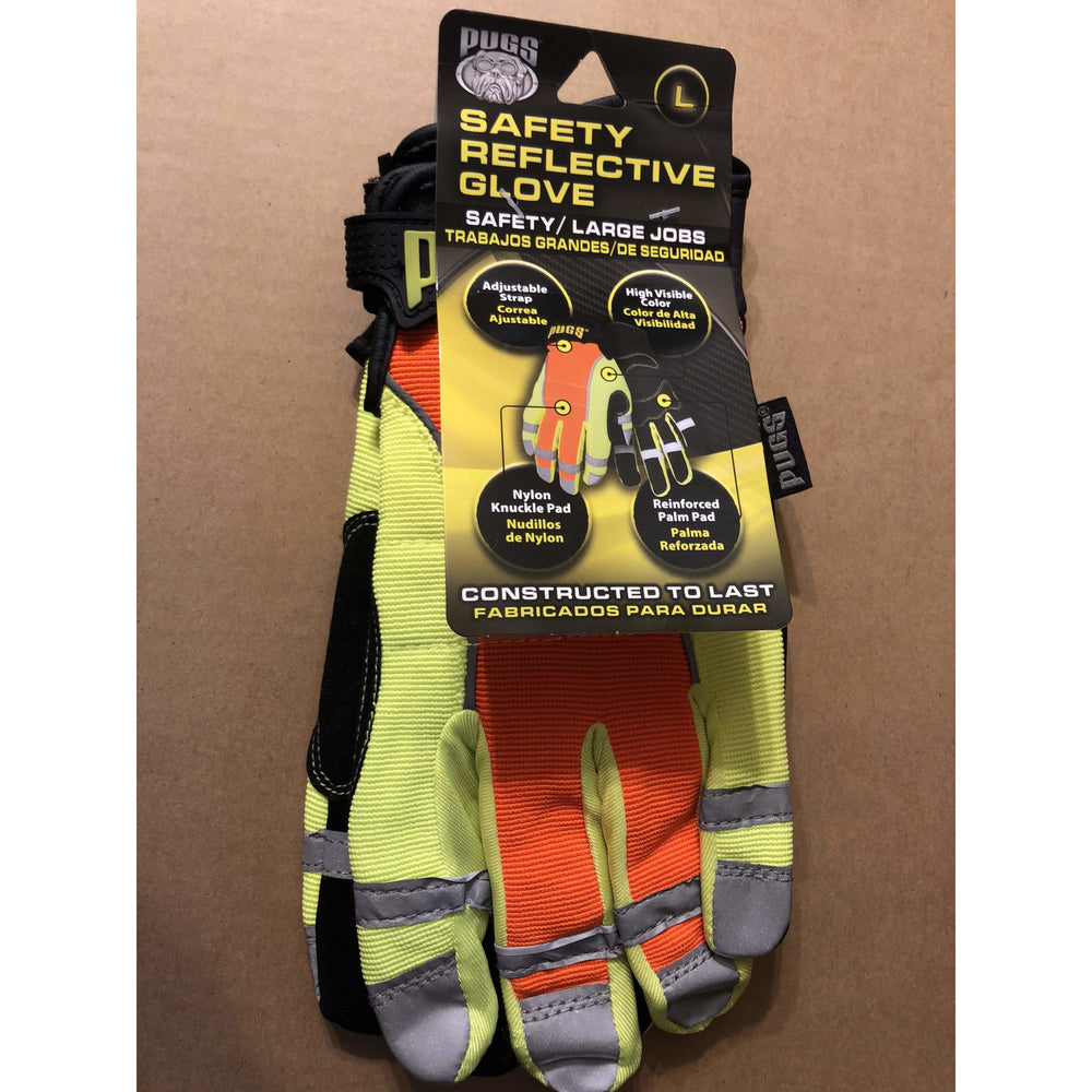 PUGS GLOVE Heavy Duty Work Gloves Safety Reflective Hi-Vis Hi VIZ Size: LARGE L