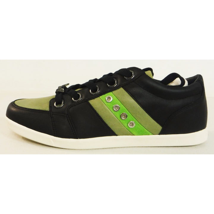 Robins Jean Men's Maddox Black Fashion Sneakers w/Green Stripes