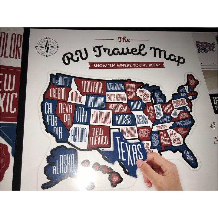 Rv State Sticker Travel Map Of The United States 19" X 13" Small RED WHITE BLUE