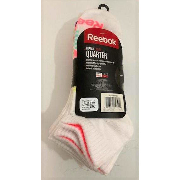 6-Pack Ladies Quarter Cut Socks, Multi-color, with sleek toe seam and ribbed cuff.