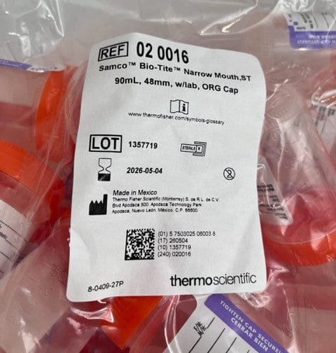 Thermo Scientific Samco 02 0016 Bio-Tite Mouth Sterile 90mL x 48mm (400 EA)