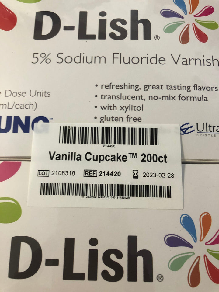 Young 214420 D-Lish 5% Sodium Fluoride Varnish, Vanilla Cupcake (Pack of 200)